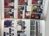 two pages of comics that are open on a table