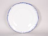 an image of a white plate with blue trim on a white background
