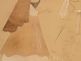 an image of a painting of two women with hats and holding umbrellas