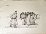 un vieux dessin représentant un groupe d'hommes debout les uns à côté des autres