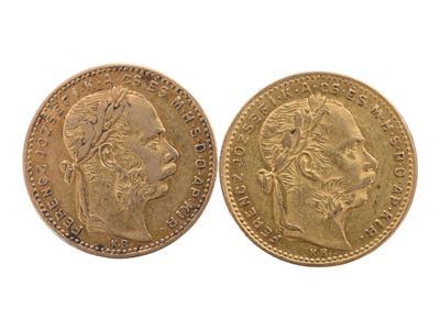 Deux pièces de 20 florins de 1884 et 1888. Usures. - Photo 1