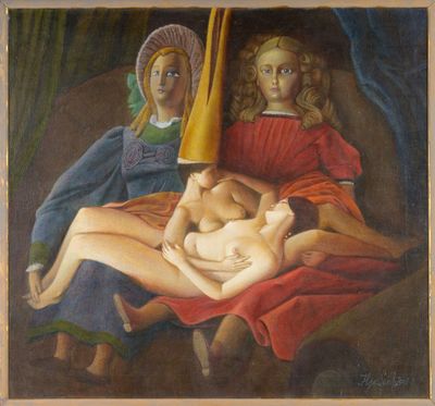 École contemporaine "nus et poupées" HST, signée ILJASENKO e…