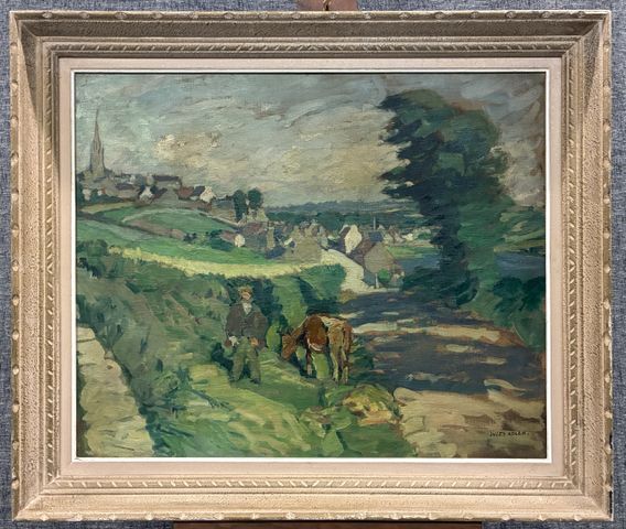Jules ADLER (1865-1952) « Vue de village, paysan avec sa vache »....