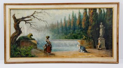 Ecole dans le goût du XVIIIème, Parc aux jeux d'eau, huile s…