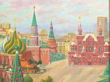 painting of a view of the moscow kremmlo and the kremmlo tower
