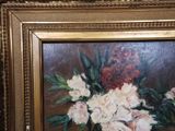 a painting of flowers in a vase on a table