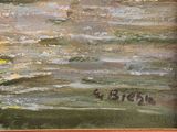 an oil painting of a boat in a body of water
