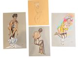 four different colored drawings of a woman in a bathing suit and a man in a bathing suit and a woman in a bathing suit and a man in a bathing suit
