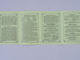 three pages of a pamphlet on a white surface with a green background