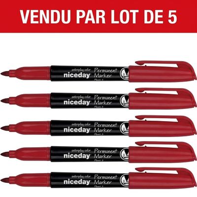a set of four red pens with black ink on them