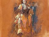 une image d'un tableau représentant une femme en robe jaune