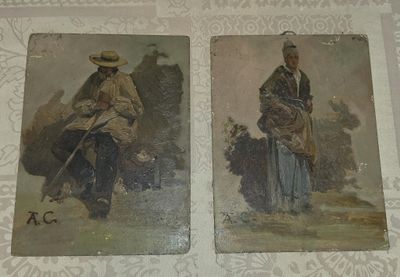 two pictures of a man and a woman on a horse