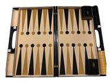 an image of a backgam board with two pieces of black and gold