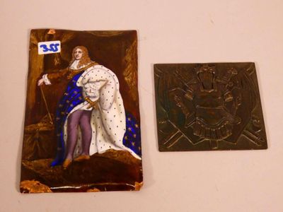 Miniature sur émail polychrome représentant Louis XIV avec s… - Photo 1