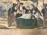 un vieux tableau représentant un homme allongé dans un lit, entouré de soldats