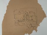 a drawing of a woman sitting on a bench