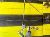 a bike that is parked in front of a yellow and black wall