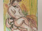 painting of a nude woman sitting on a chair in front of a window