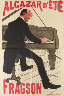 une vieille affiche représentant un homme jouant du piano devant un piano