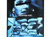 a poster with a picture of a woman holding a knife