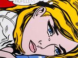 an image of a painting of a woman laying on a bed with a thought bubble above her head