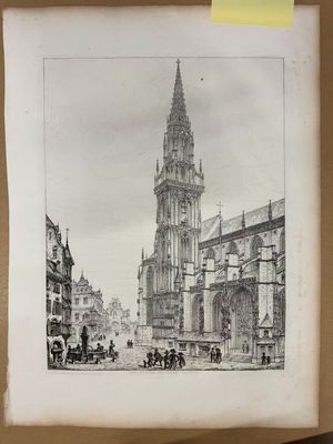 une image représentant un dessin d'une tour horloge au cœur d'une ville