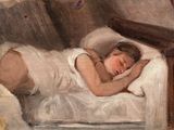 un tableau représentant une femme endormie dans un lit