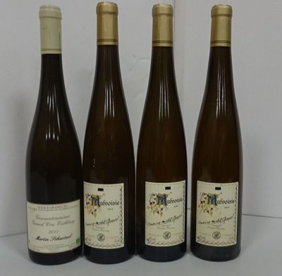 Lot de 4 bts de vin d'Alsace 2011 et 2014