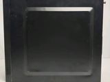 a picture of a black microwave oven with the door open