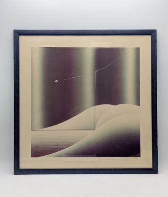 une image représentant un tableau encadré représentant un paysage avec la lune dans le ciel