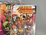 a lot of comic books sitting on a table