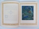 an open book with a picture of a woman in a forest