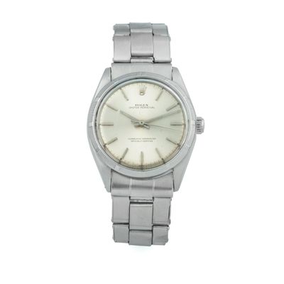an image of a wrist watch with a white dial and a silver bracelet
