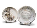 two plates that have a picture of a ship on them