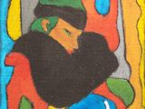 a painting of a man with a guitar in front of a painting