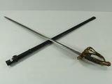 two swords on a white surface with a black handle