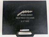 a black business card holder with a logo on it