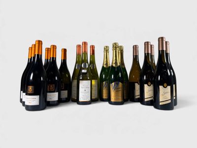 six bouteilles de vin alignées sur une surface blanche