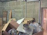 a cardboard box full of items inside of a building