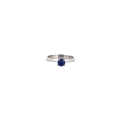 Bague en or gris 585‰ et pierre de synthèse bleue ronde face…