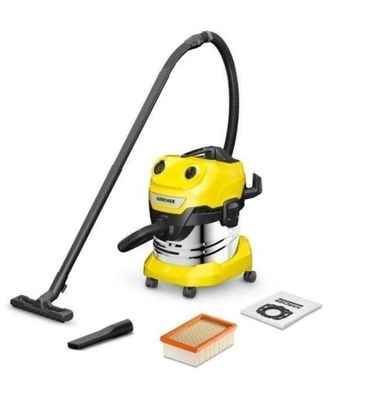 a yellow vacuum cleaner is sitting next to a cleaning kit