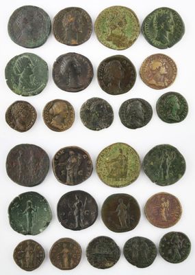 a collection of roman coins, including a roman coin and a roman coin