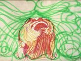 dessin représentant une femme aux cheveux longs, avec un foulard sur la tête