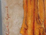 an oil painting of a woman in a yellow robe holding a basket