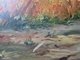 a painting of a river and a field with wildflowers