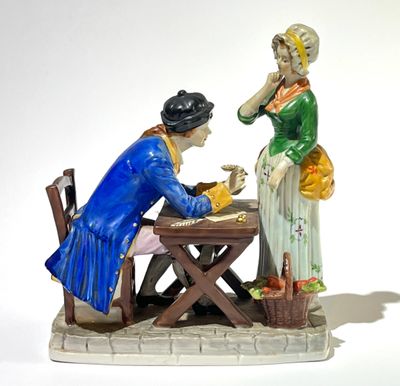 ALLEMAGNE. La lettre. Groupe en porcelaine polychrome. XXe siècle. 19  - Photo 1