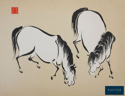 two horses that are standing next to each other