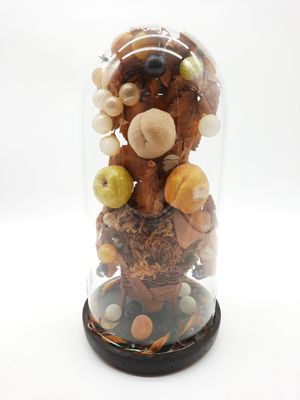 a glass clochet filled with different types of nuts