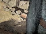 a painting of a man holding a knife in his hand
