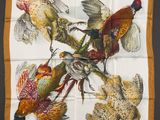 silk scarf with pheasants and pheasants on a white background